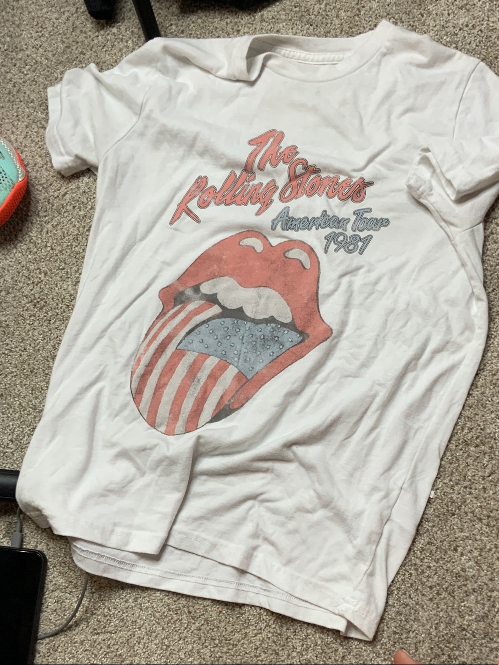 abercrombie kids White Rolling Stones Graphic Tee with Red & Blue Tongue